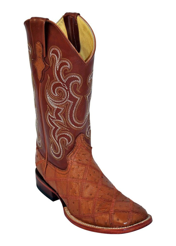 Ostrich Patch Boots Cognac