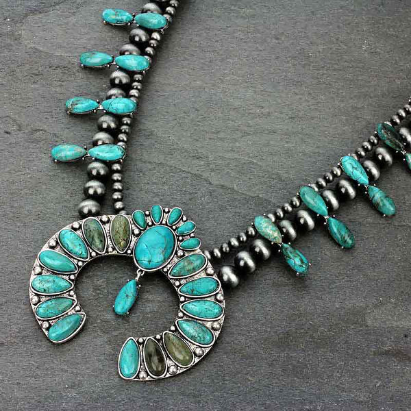 Full Squash Blossom Natural Stone Necklace