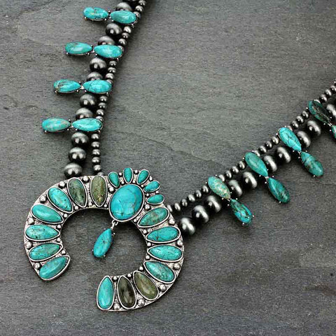Full Squash Blossom Natural Stone Necklace