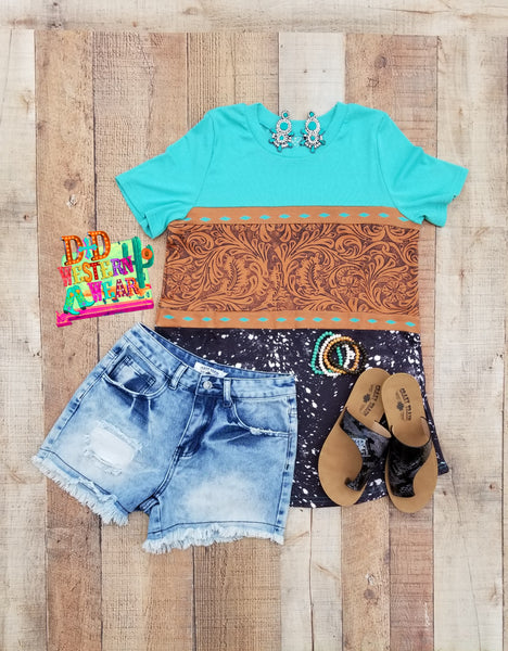 TOOLED LEATHER TEE